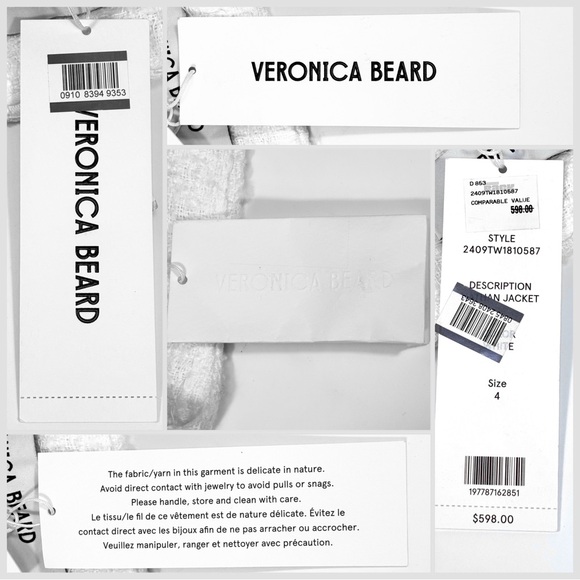 Veronica Beard Nathan Cotton Blend Tweed Jacket Blazer White 4 NWT - Picture 6 of 16